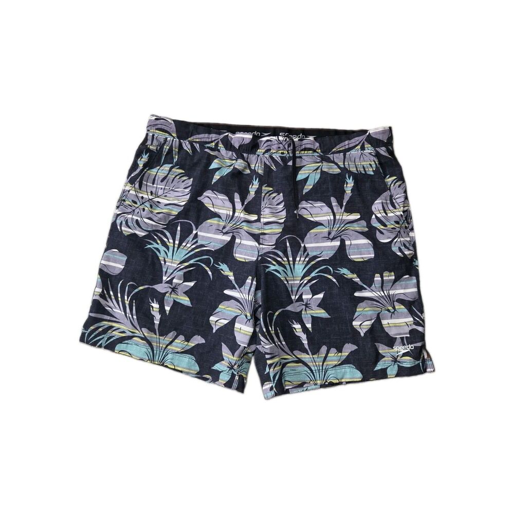 Speedo Black Tropical Floral Print Swim Board Shorts Trunks Mens XL EUC